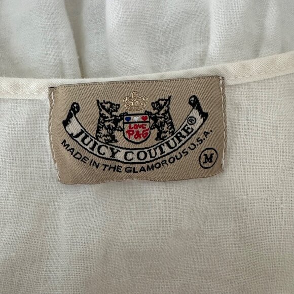 Juicy Couture Popover Linen Blouse Keyhole Tie Smocked White Minimalist Sz M - Picture 11 of 12